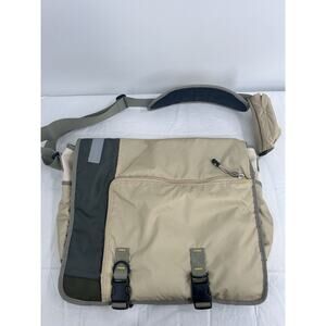 ESPRIT Classic messenger Bag Tan And Green W/ Inner & Outer Dividers & Pockets